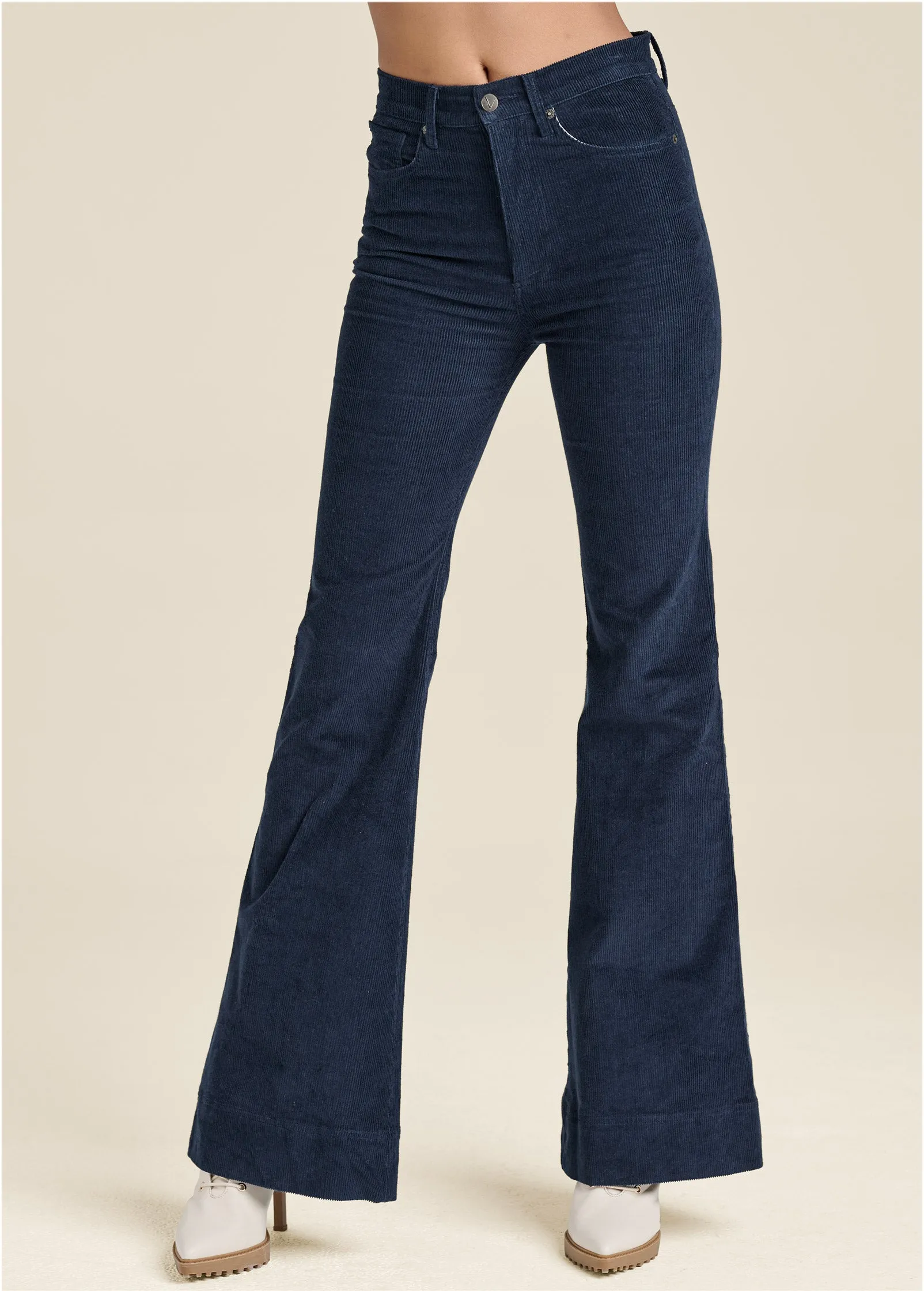 Corduroy Flared Pants - Navy sold by VENUS