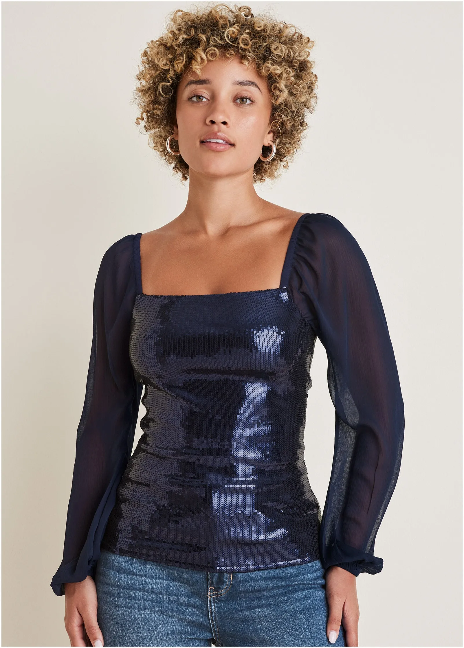 Sequin blouse - Navy sold by VENUS