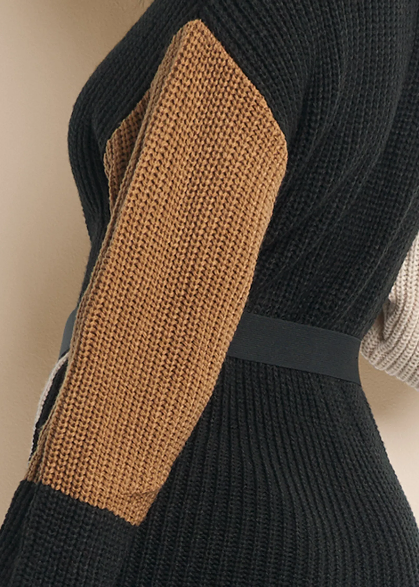 Belted Color Block Sweater Dress - Black Multi sold by VENUS product image thumbnail 5