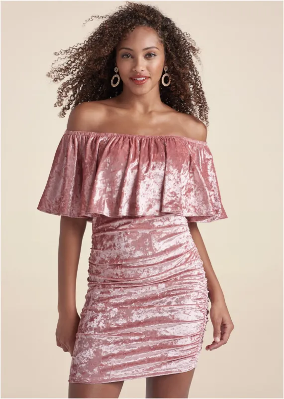 Off-Shoulder Velvet Dress - Blush sold by VENUS