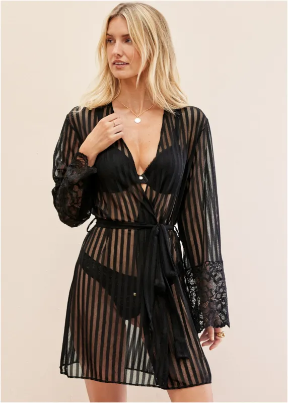 Illusion Lace Robe - Onyx Stripe sold by VENUS