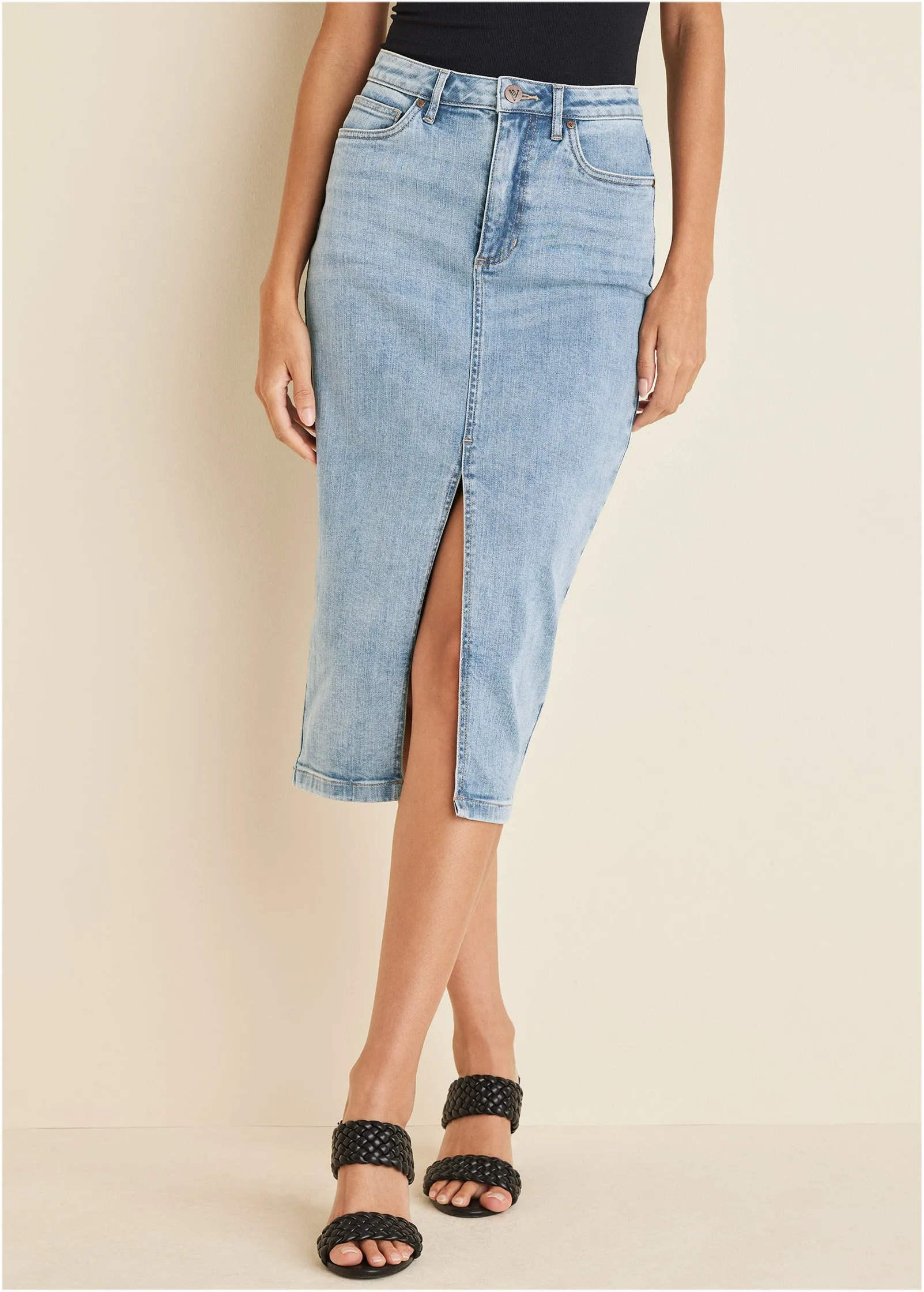 Denim Midi Skirt - Light Wash sold by VENUS