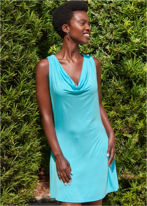Racerback Cowl Neck Dress - Aqua Reef sold by VENUS