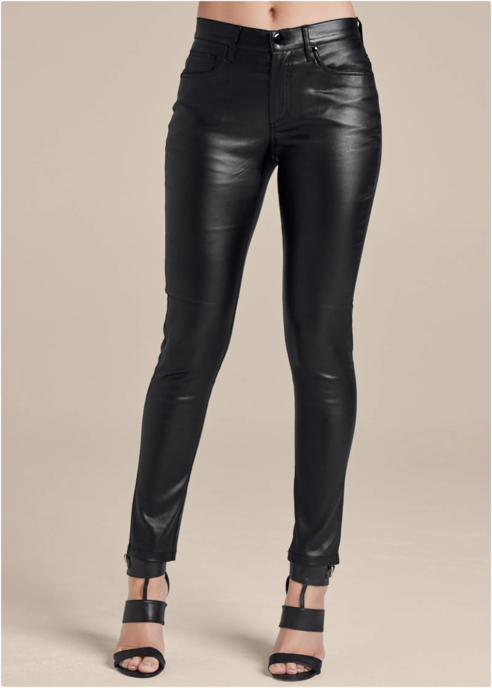 5-Pocket Faux-Leather Pants - Black sold by VENUS