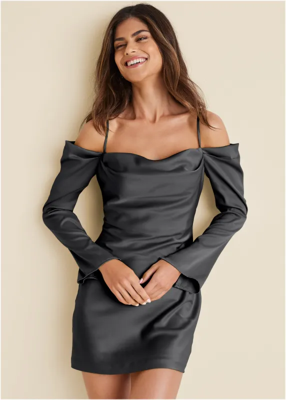 Cowl Neck Mini Dress - Black sold by VENUS