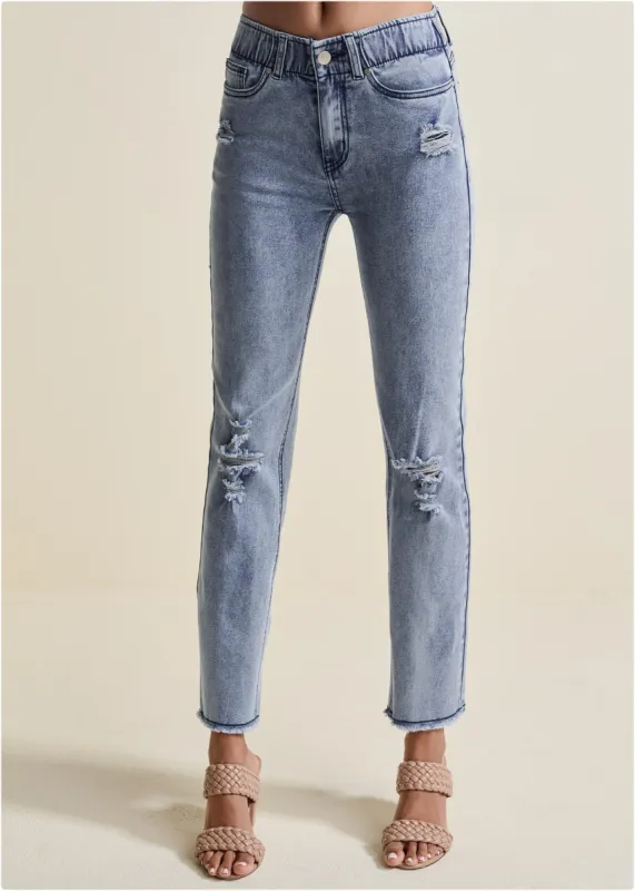 Straight Leg Acid Jeans - Acid Wash sold by VENUS