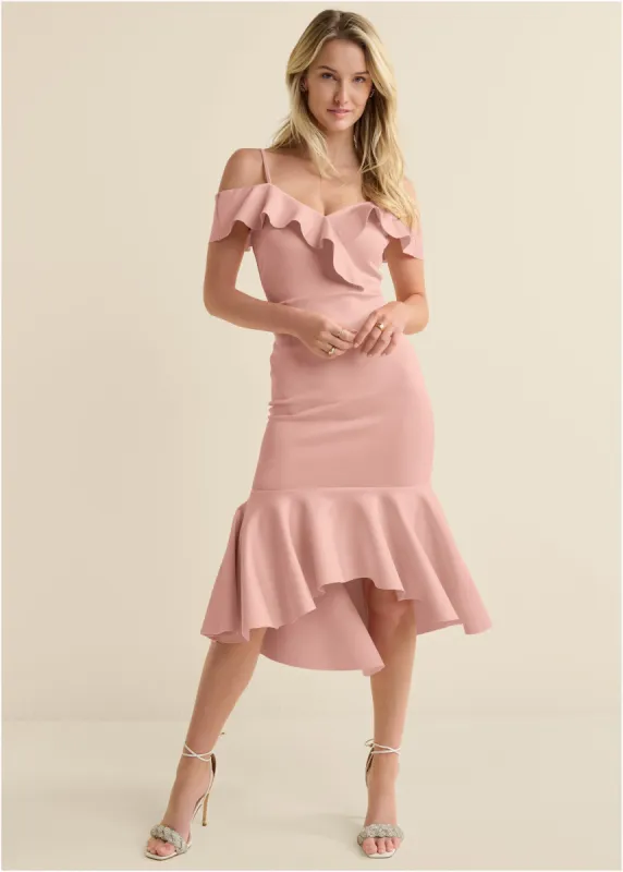 Ruffle Midi Dress  - Blush sold by VENUS