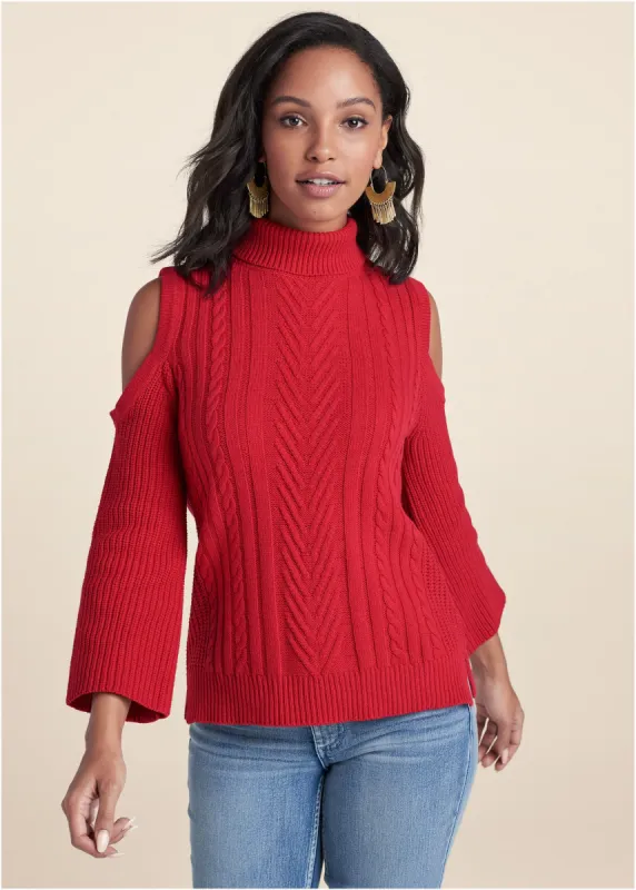 Cold-Shoulder Sweater - Red sold by VENUS