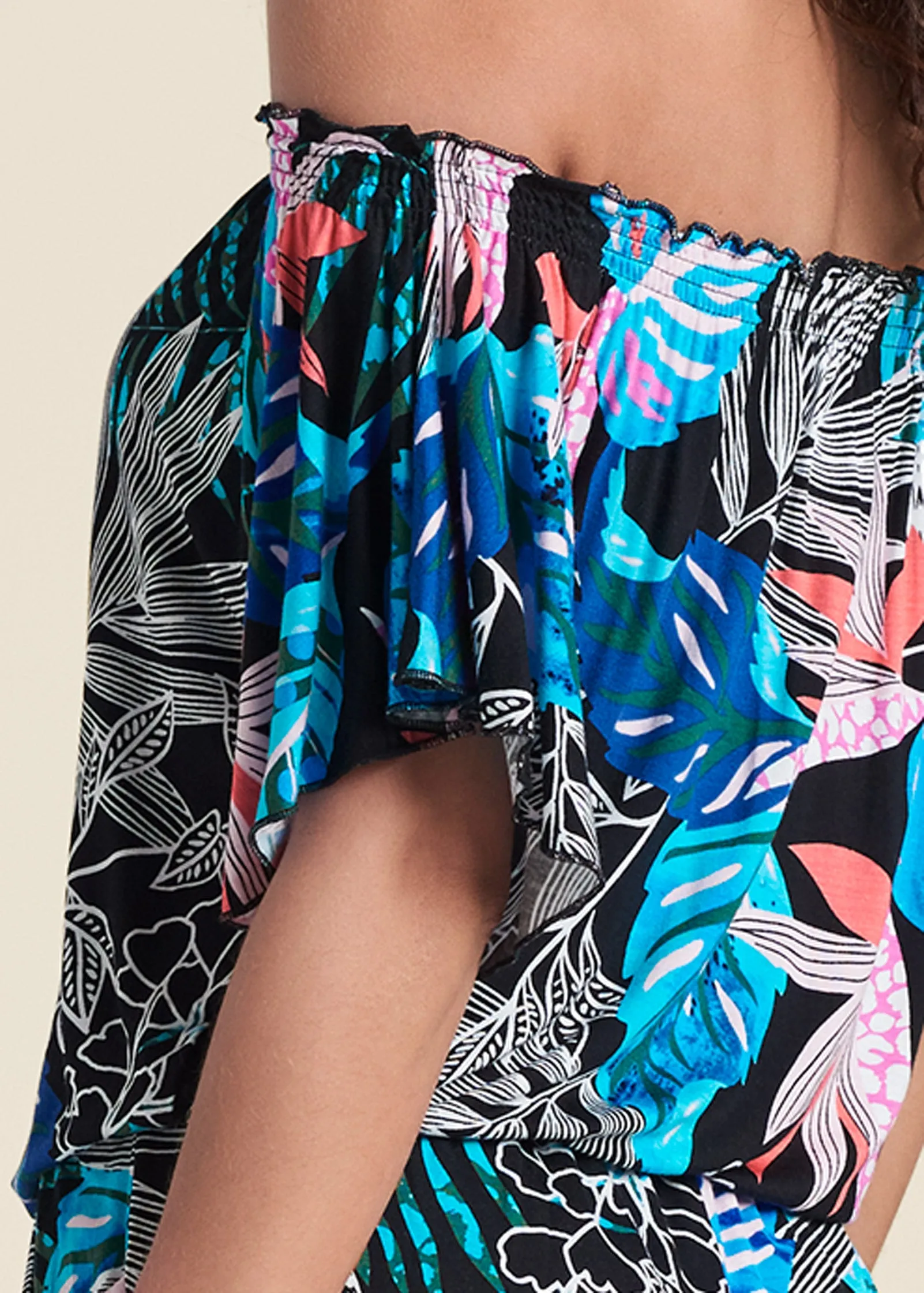 Bahamian Palm Off Shoulder Romper - Blue Multi sold by VENUS product image thumbnail 5