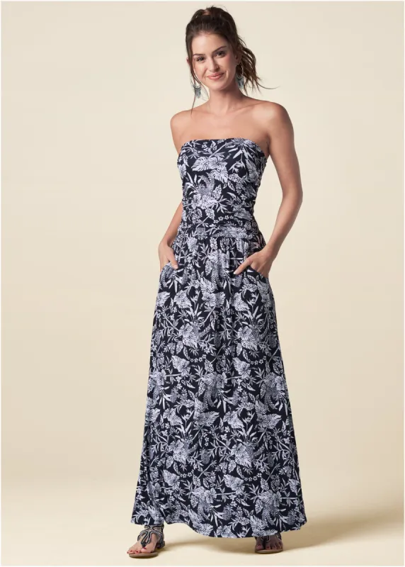 Printed Maxi Dress - Black & White sold by VENUS