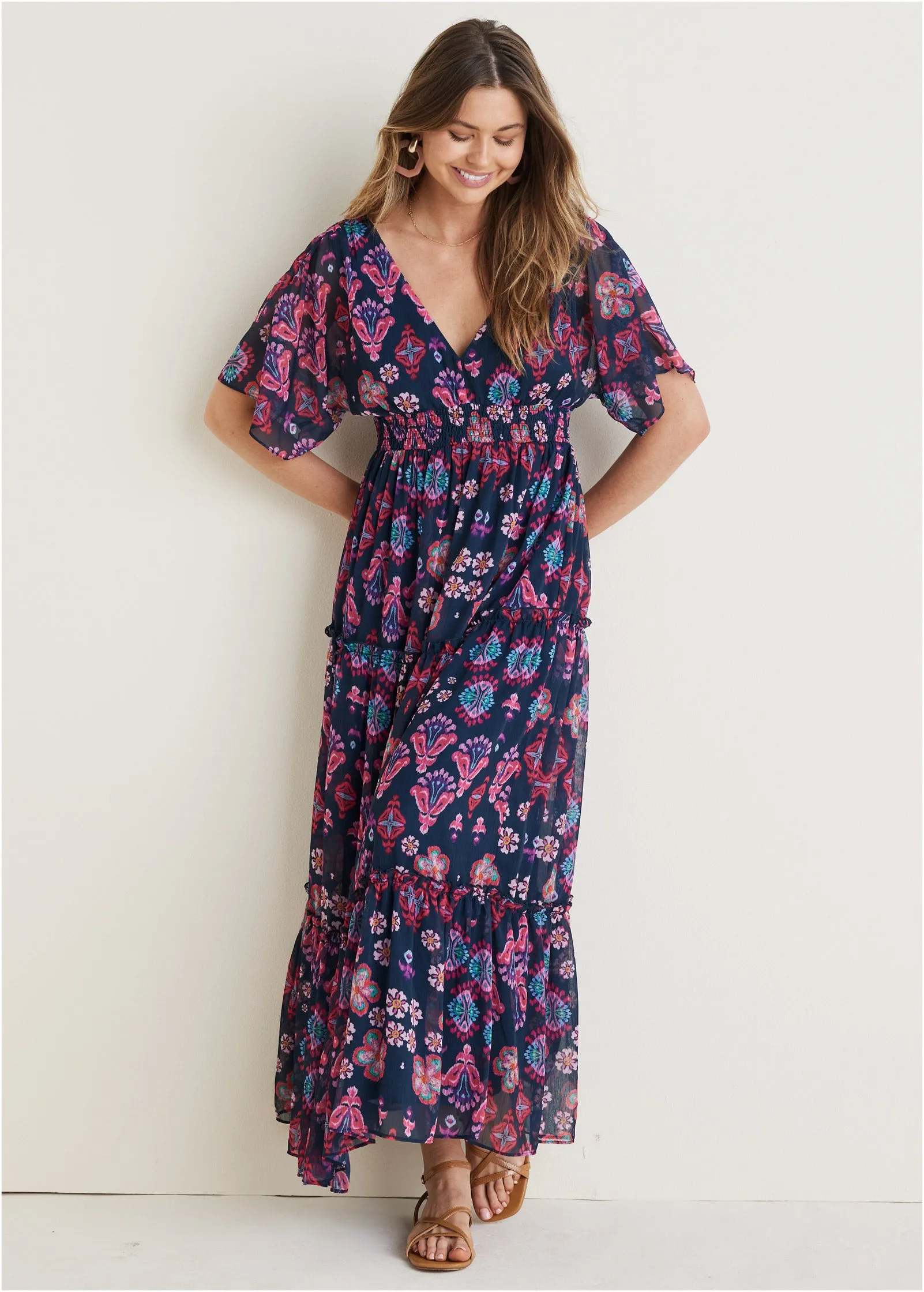 Flutter Sleeve Maxi Dress - Modern Folk Floral sold by VENUS product image thumbnail 4