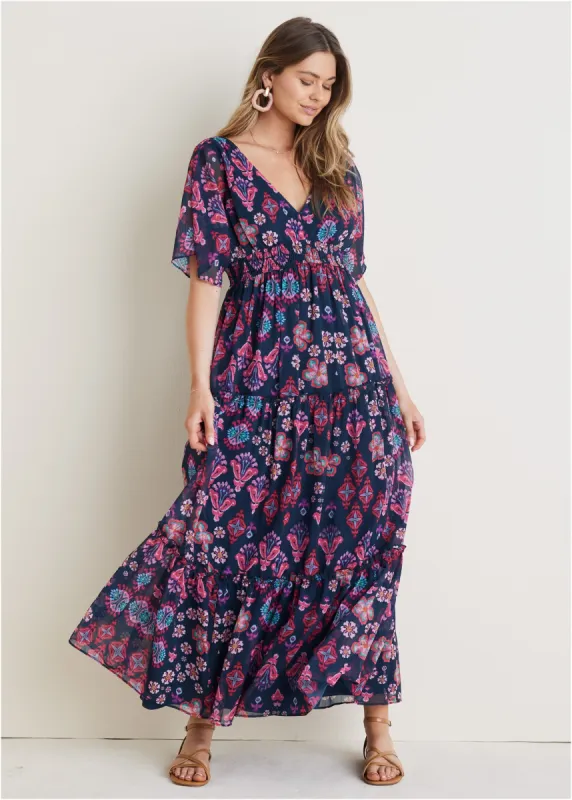 Flutter Sleeve Maxi Dress - Modern Folk Floral sold by VENUS