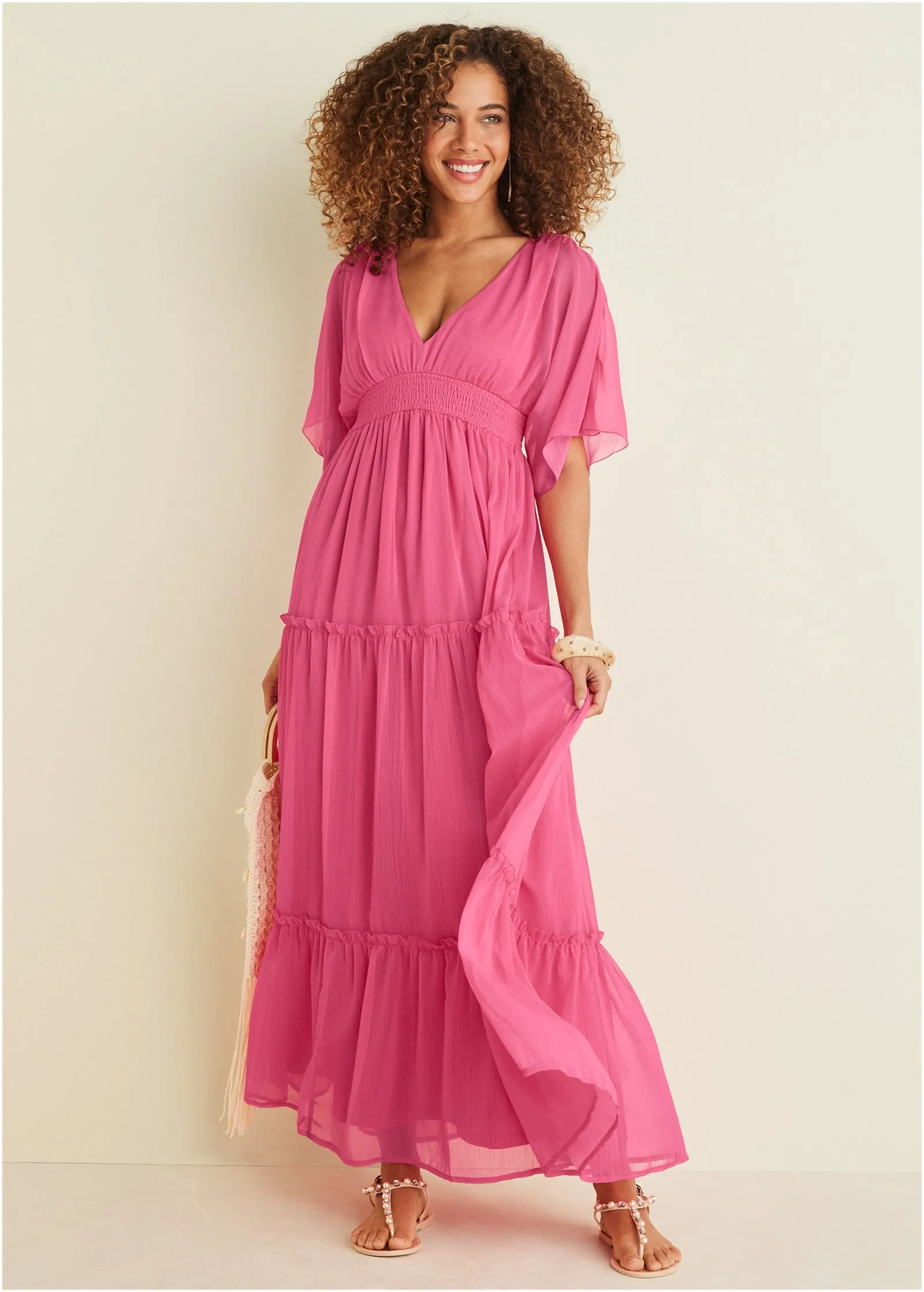 Flutter Sleeve Maxi Dress - Hot Pink sold by VENUS