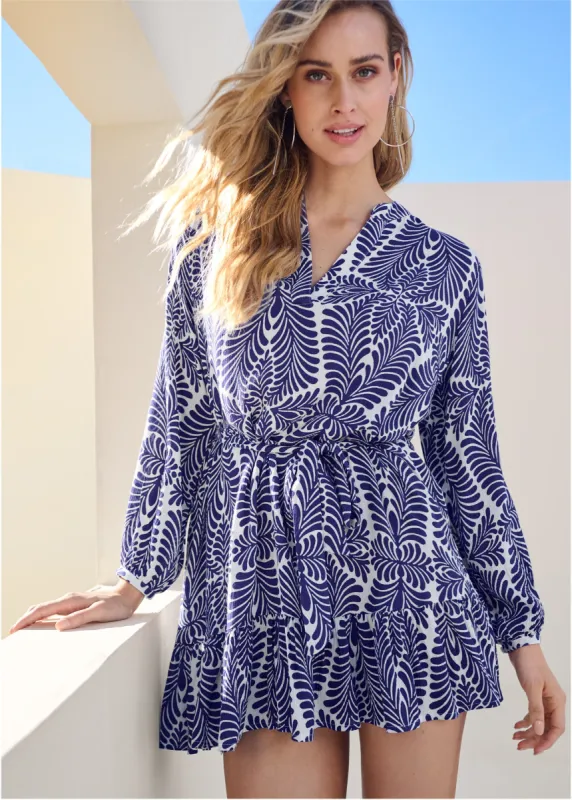 Printed Ruffle Mini Dress - Navy Multi sold by VENUS