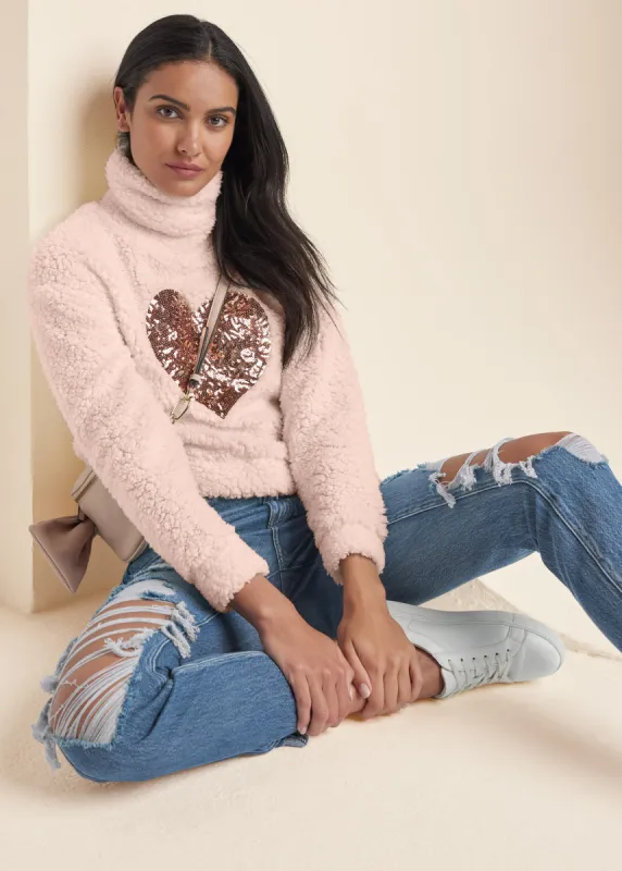 Heart Sherpa Sweatshirt - Peach Blush sold by VENUS