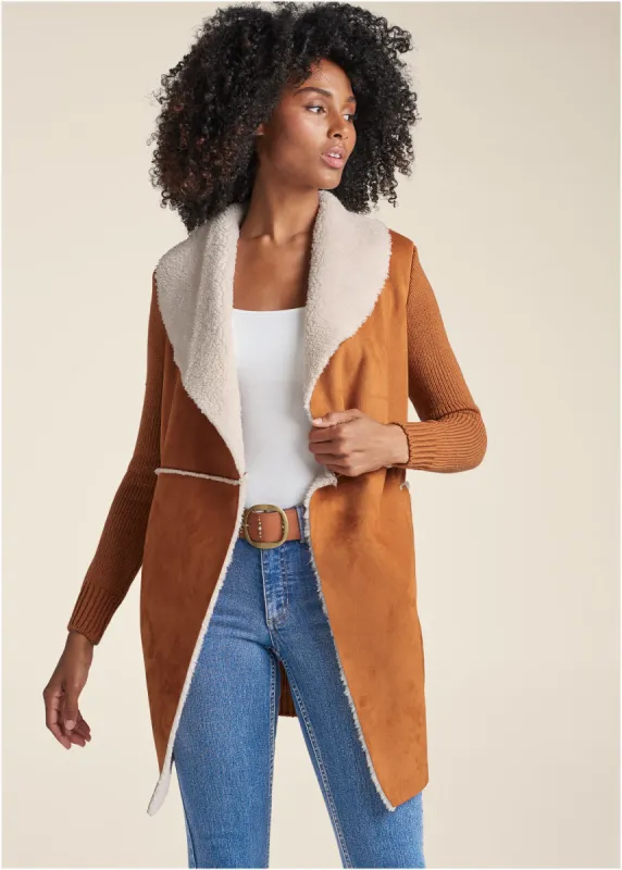 Faux-Shearling Lined Coat - Camel sold by VENUS