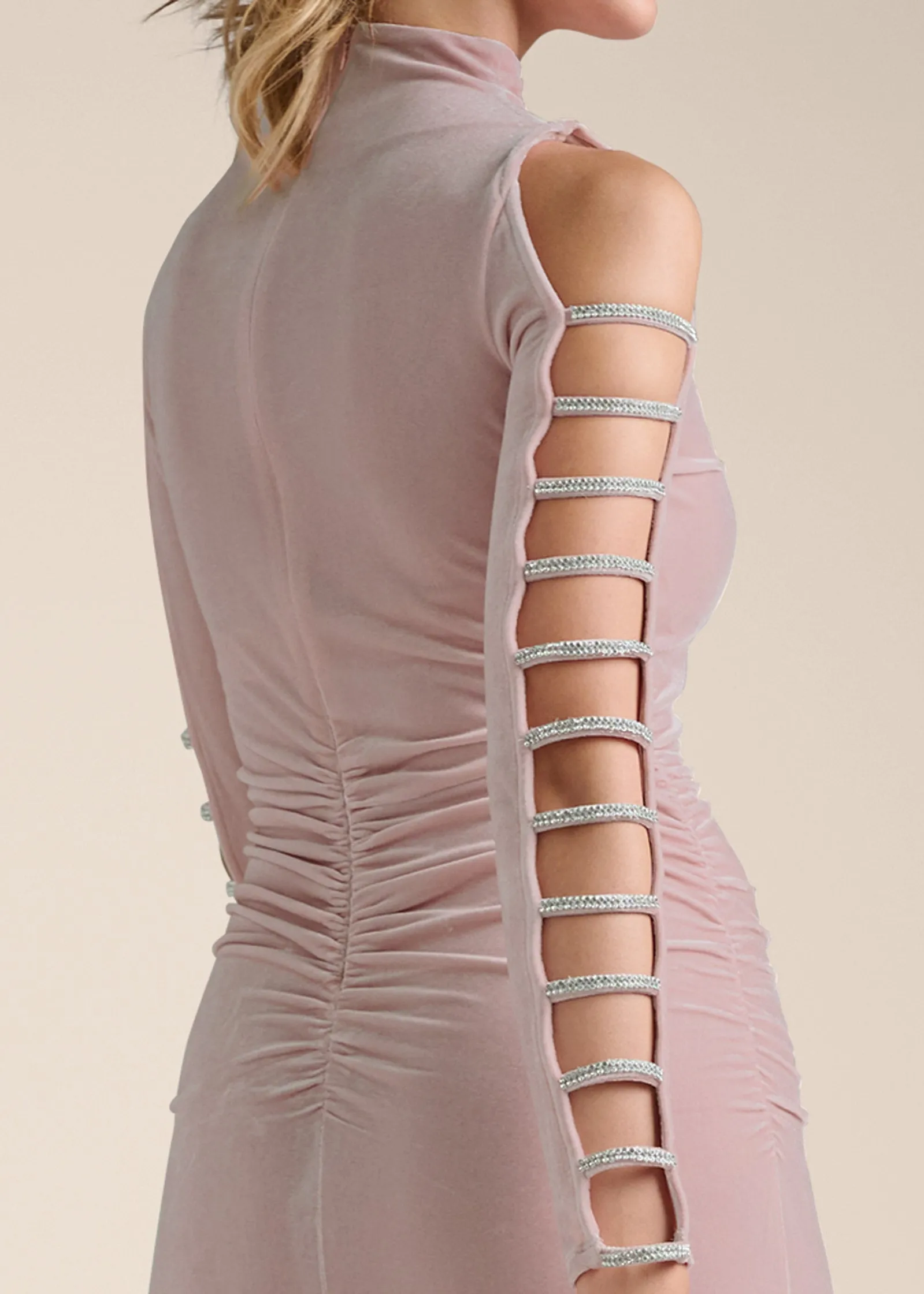 Strappy Sleeve Velvet Dress - Tan sold by VENUS product image thumbnail 5