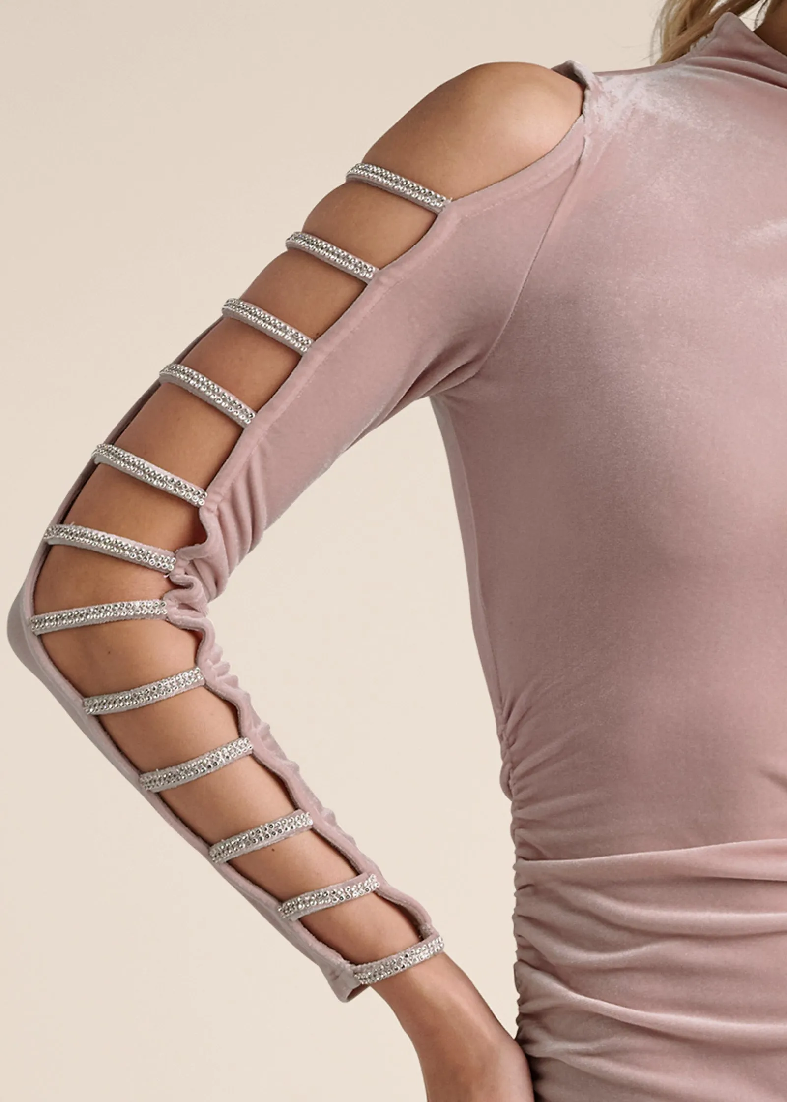 Strappy Sleeve Velvet Dress - Tan sold by VENUS product image thumbnail 4