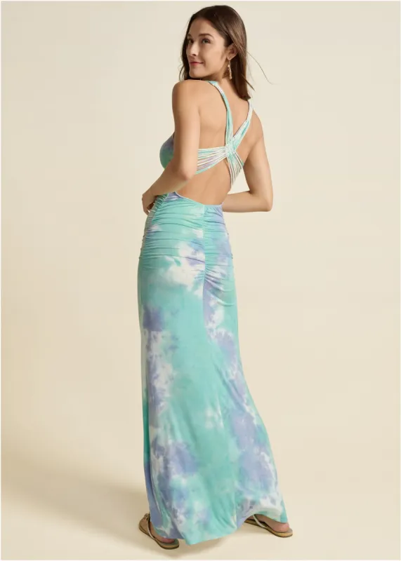 Strappy Back Maxi Dress - Blue Multi sold by VENUS