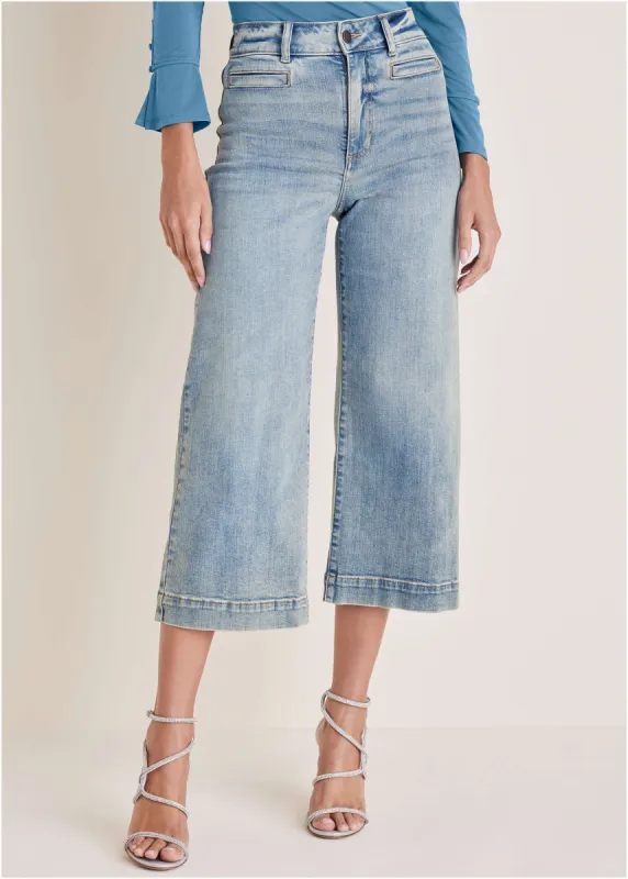 Sophia Wide Leg Crop Jeans - Light Wash sold by VENUS