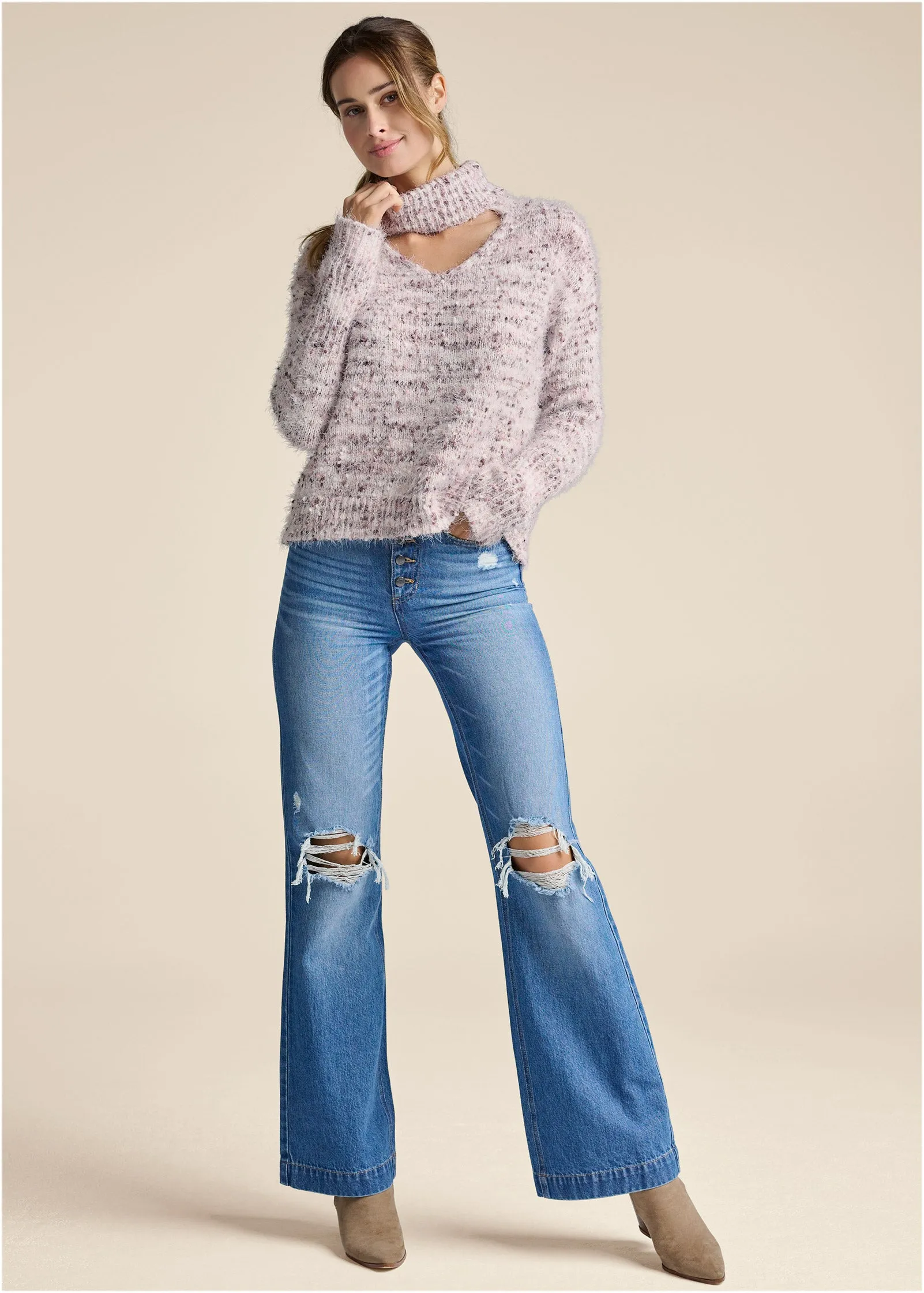 Popcorn Stitch Turtleneck Sweater - Pink Multi sold by VENUS product image thumbnail 2