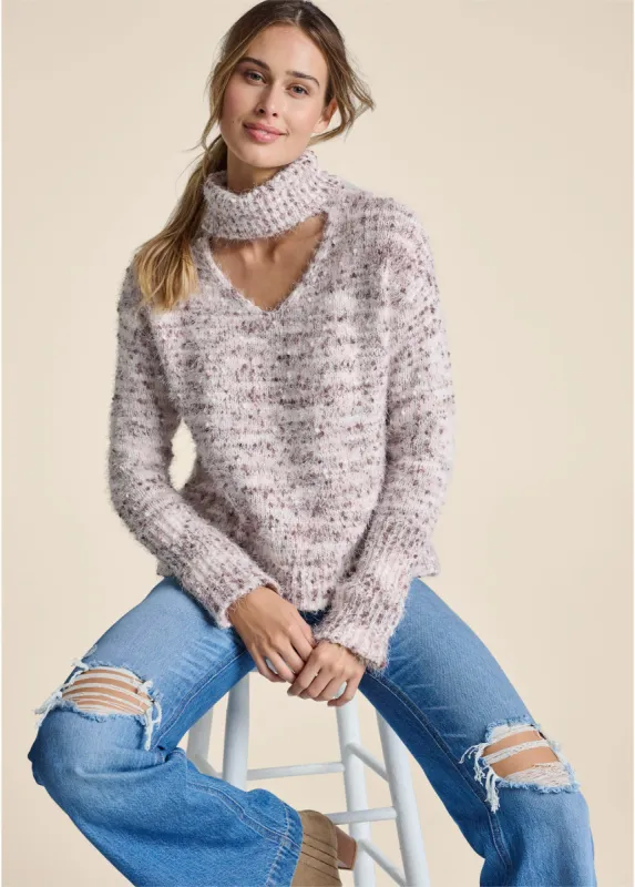 Popcorn Stitch Turtleneck Sweater - Pink Multi sold by VENUS