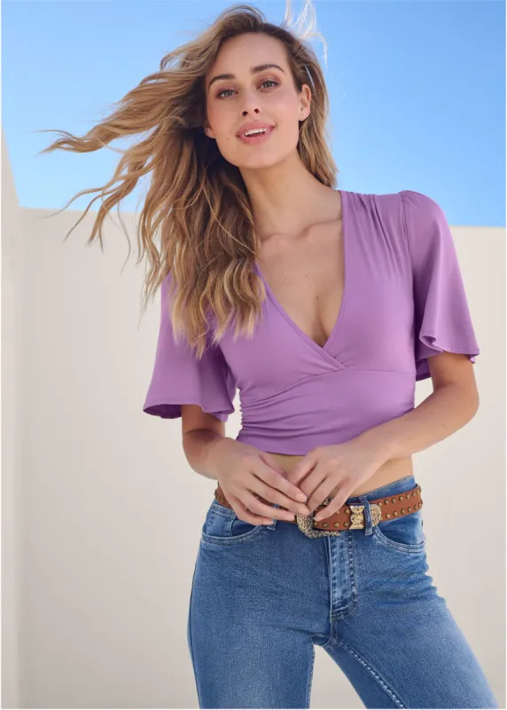 Flutter Sleeve Crop Top - Orchid sold by VENUS