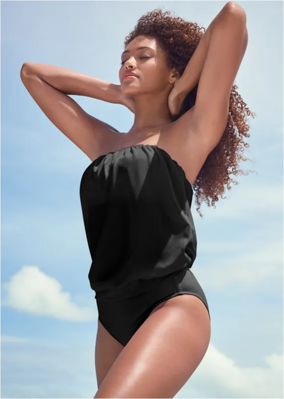 Blouson Bandeau Tankini Top - Black Beauty sold by VENUS