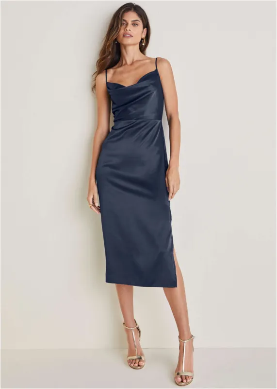 Cowl Neck Slip Dress - Navy sold by VENUS