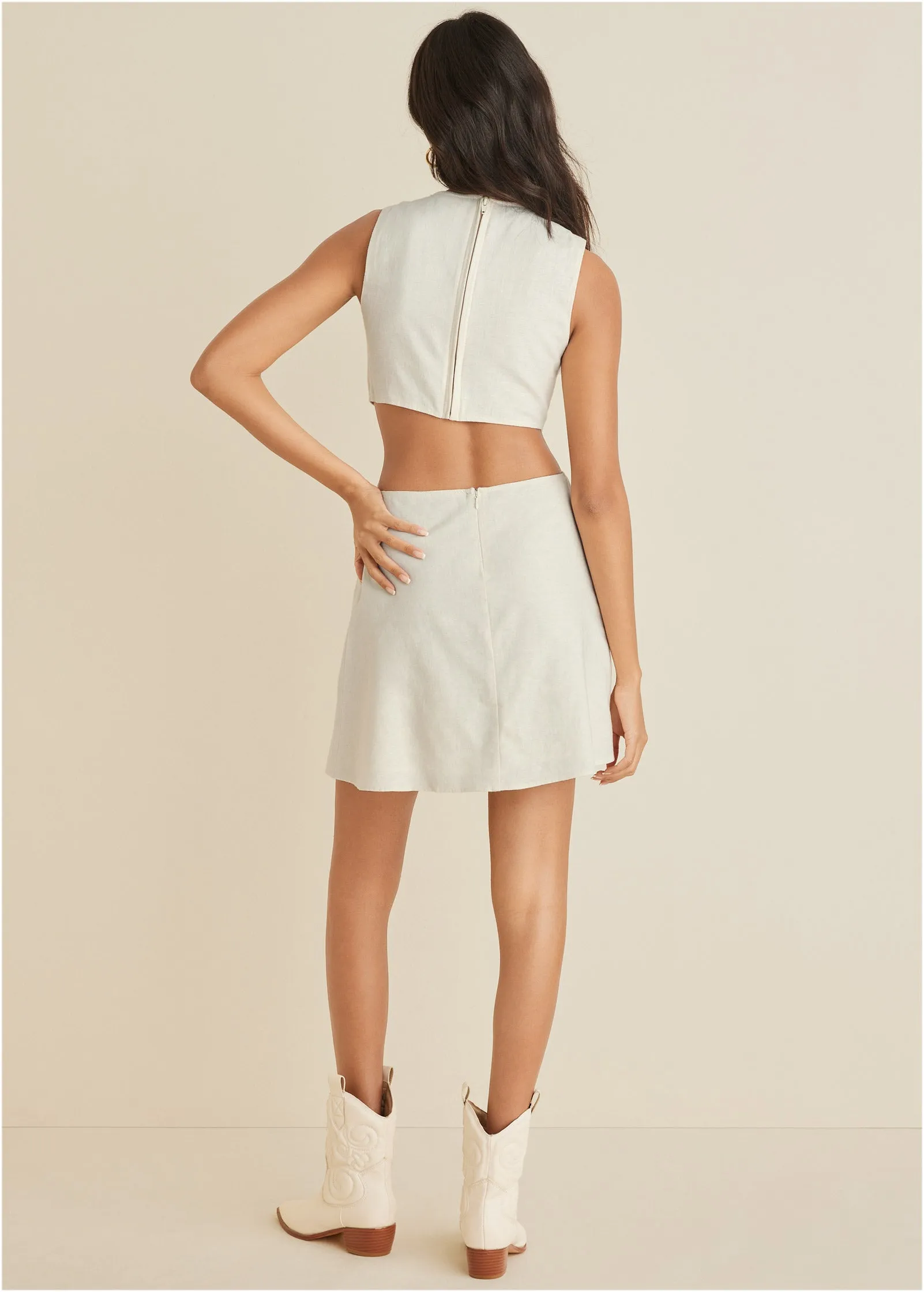 Linen Cutout Mini Dress - Cream sold by VENUS product image thumbnail 2