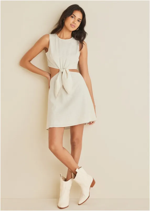 Linen Cutout Mini Dress - Cream made by VENUS