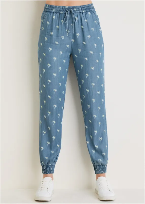 Printed Chambray Joggers - Light Wash sold by VENUS