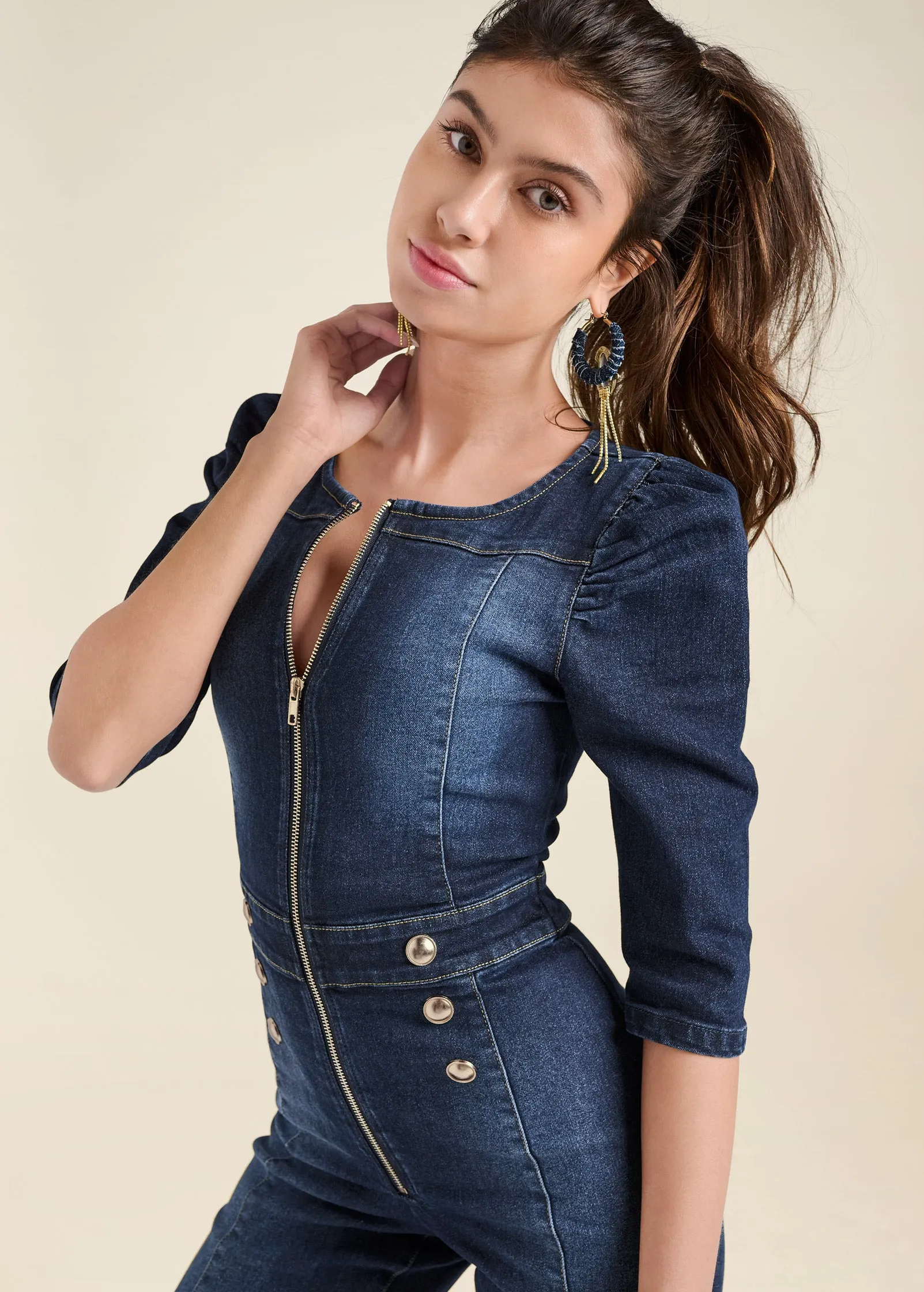 Denim Zip Jumpsuit - Dark Wash sold by VENUS product image thumbnail 3