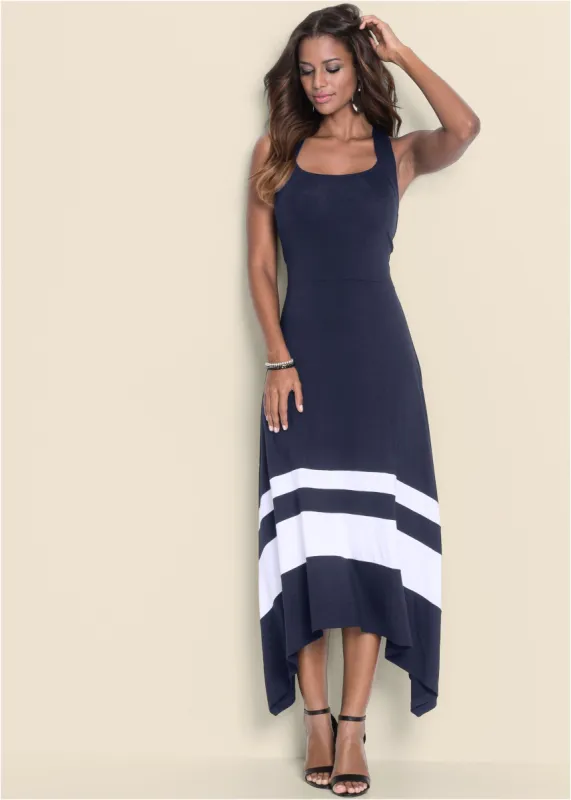 Color Block Maxi Dress - Navy & White made by VENUS
