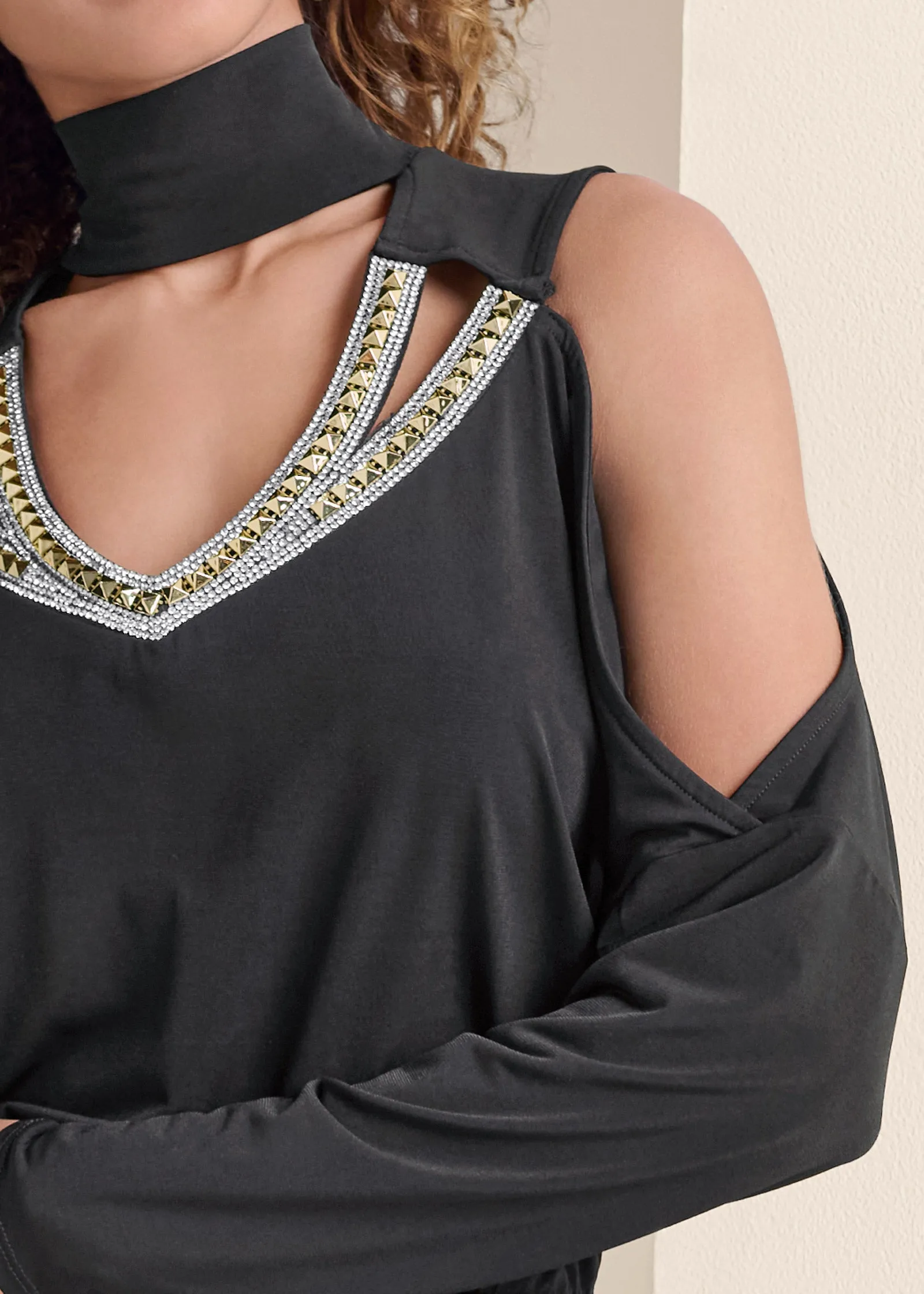 Embellished Cold-Shoulder Dress - Black sold by VENUS product image thumbnail 4