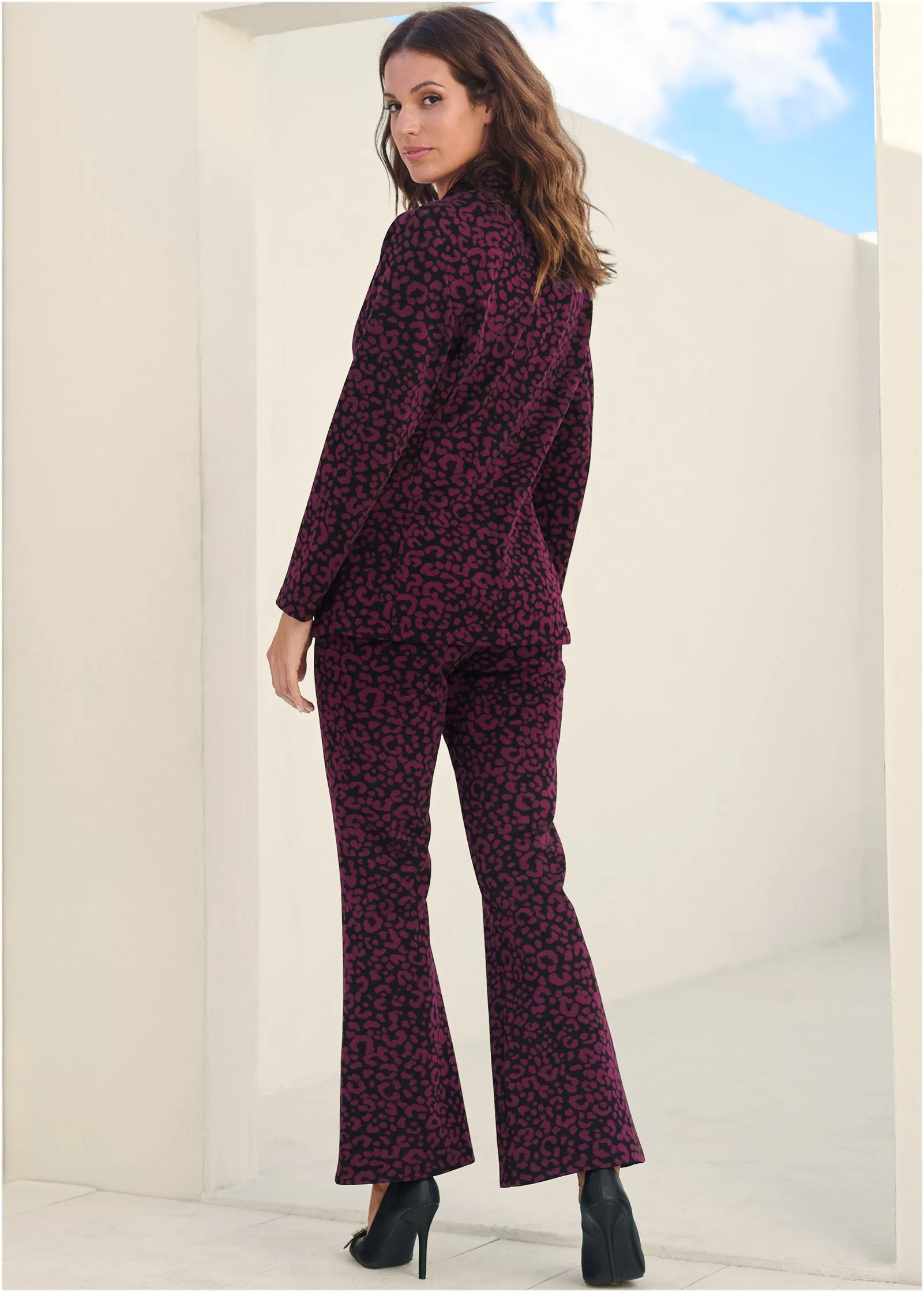 Leopard Kick Flare Suit Set - Wine sold by VENUS product image thumbnail 2