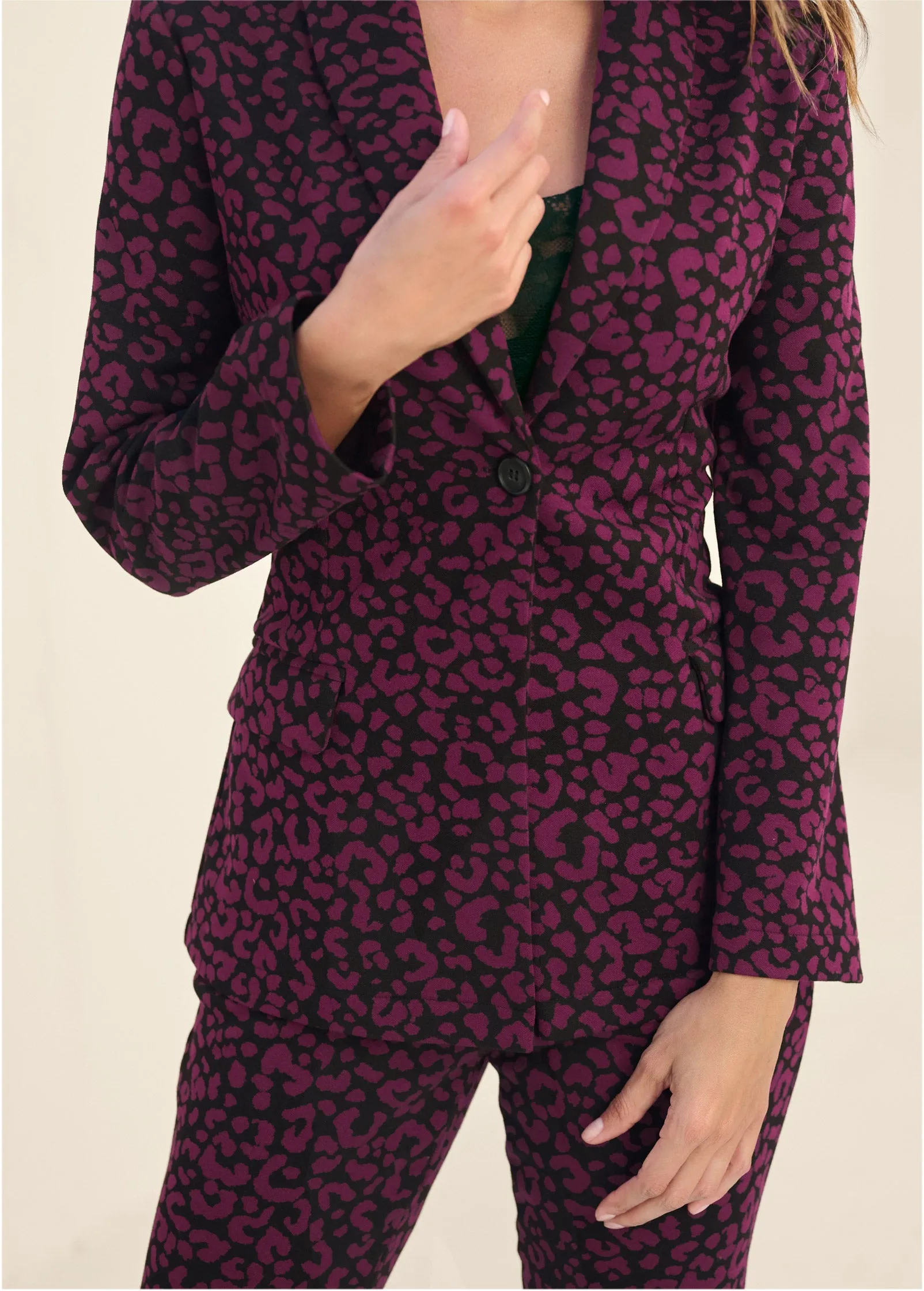 Leopard Kick Flare Suit Set - Wine sold by VENUS product image thumbnail 3