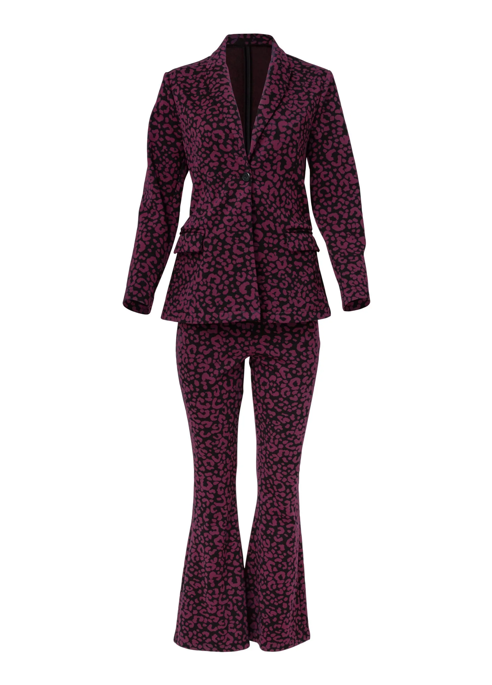 Leopard Kick Flare Suit Set - Wine sold by VENUS product image thumbnail 5