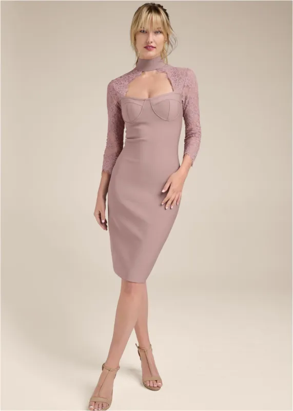 Lace Sleeve Bandage Dress - Tan sold by VENUS