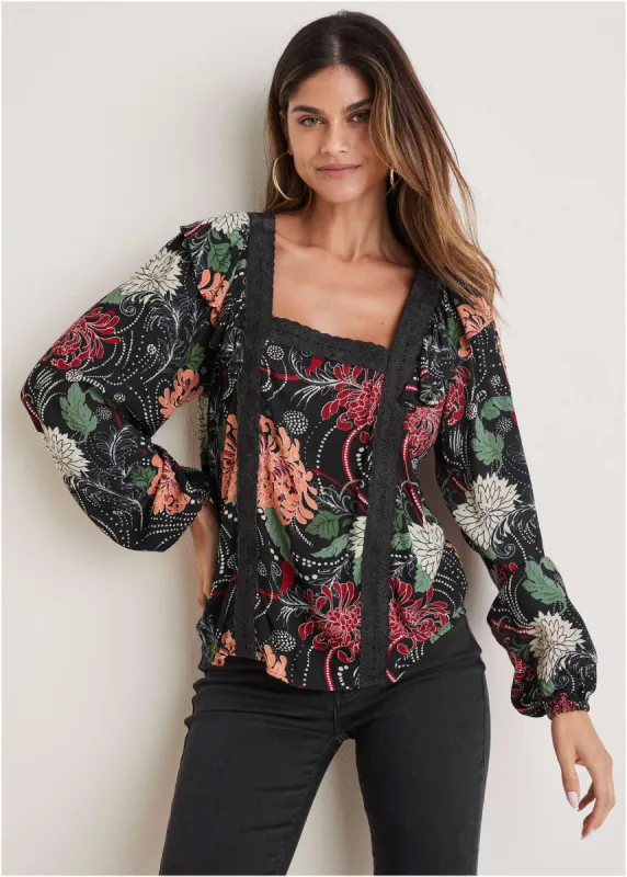 Ruffle Square Neck Blouse - Whimsical Mums sold by VENUS