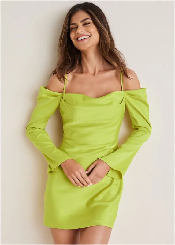 Cowl Neck Mini Dress - Lime sold by VENUS