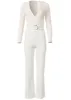 Lace V-Neck Belted Jumpsuit - White sold by VENUS