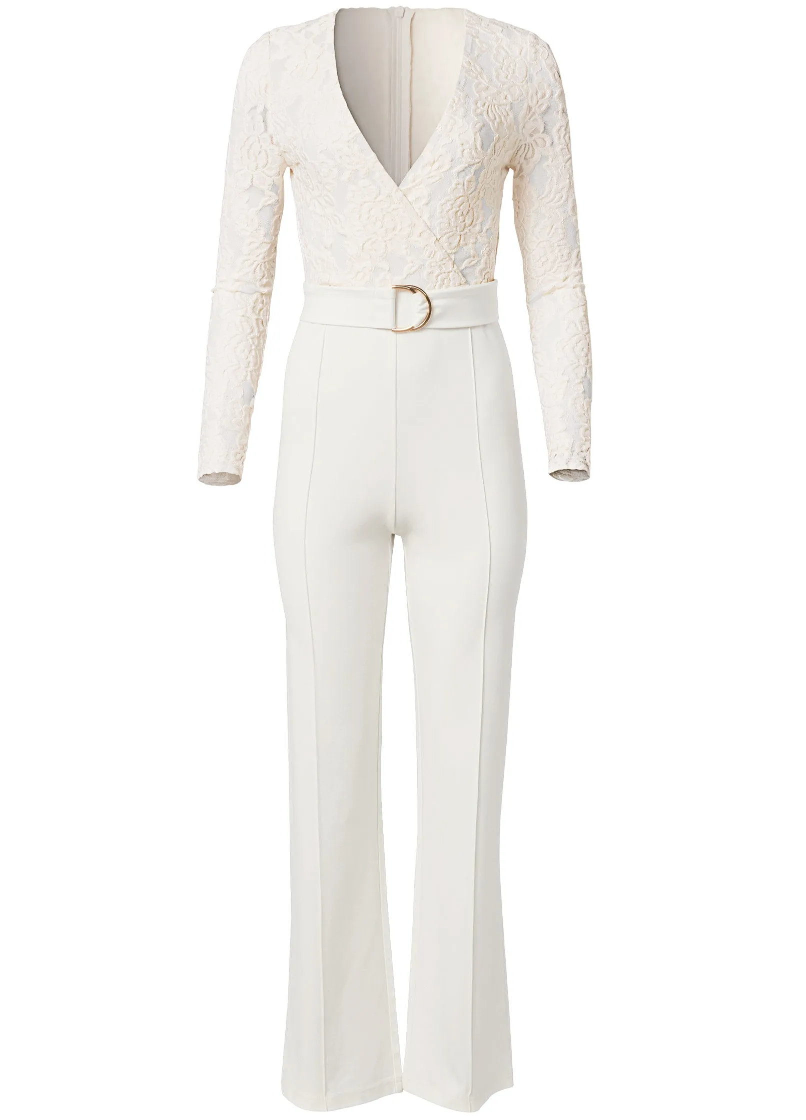 Lace V-Neck Belted Jumpsuit - White sold by VENUS product image thumbnail 5