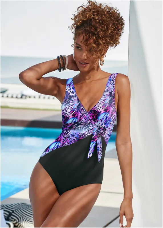 Tie-Front One Piece - Violet Mixed Animal sold by VENUS