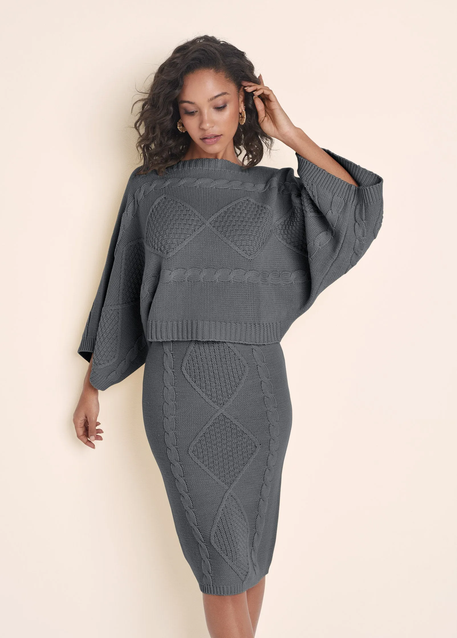 Two-Piece Sweater Dress - Dark Grey sold by VENUS