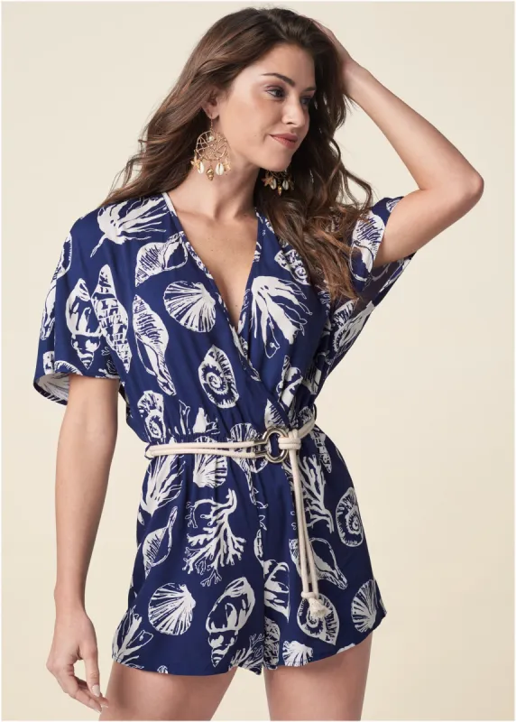 Deep Ocean Print Romper - Navy & White sold by VENUS