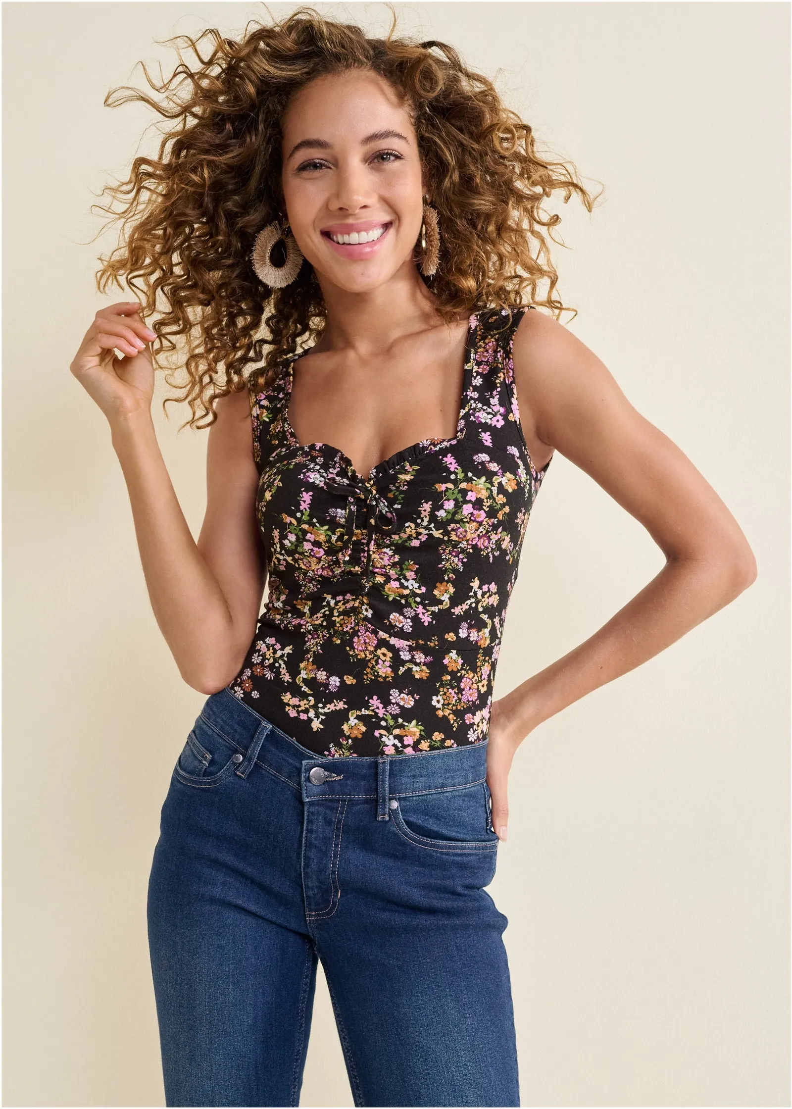 Tie-Front Floral Top - Black Multi sold by VENUS