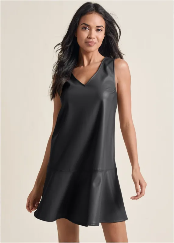 Faux Leather Mini Dress - Black sold by VENUS