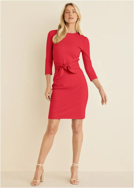 Ponte Tie Waist Dress - Red sold by VENUS
