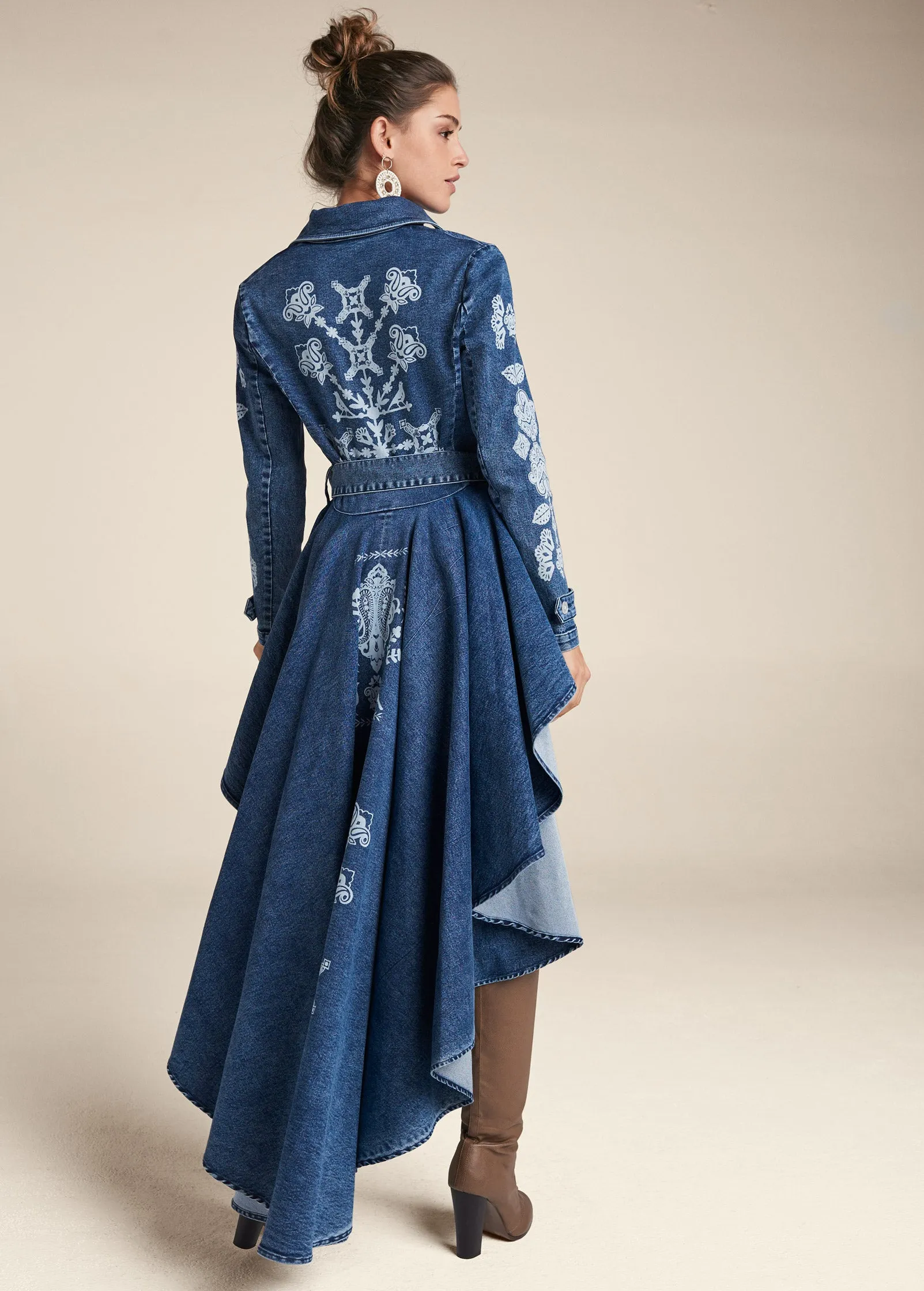 Printed High Low Denim Trench Coat - Indigo Blue sold by VENUS product image thumbnail 2